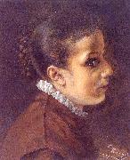 Adolph von Menzel Head of a Girl oil on canvas